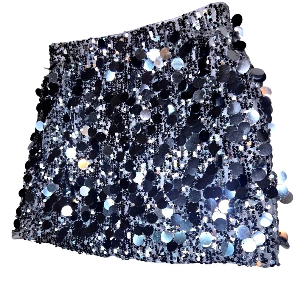 Silver Sequin Mini Skirt Metallic‎ Disc Party Festival Night Out Shiny Womens